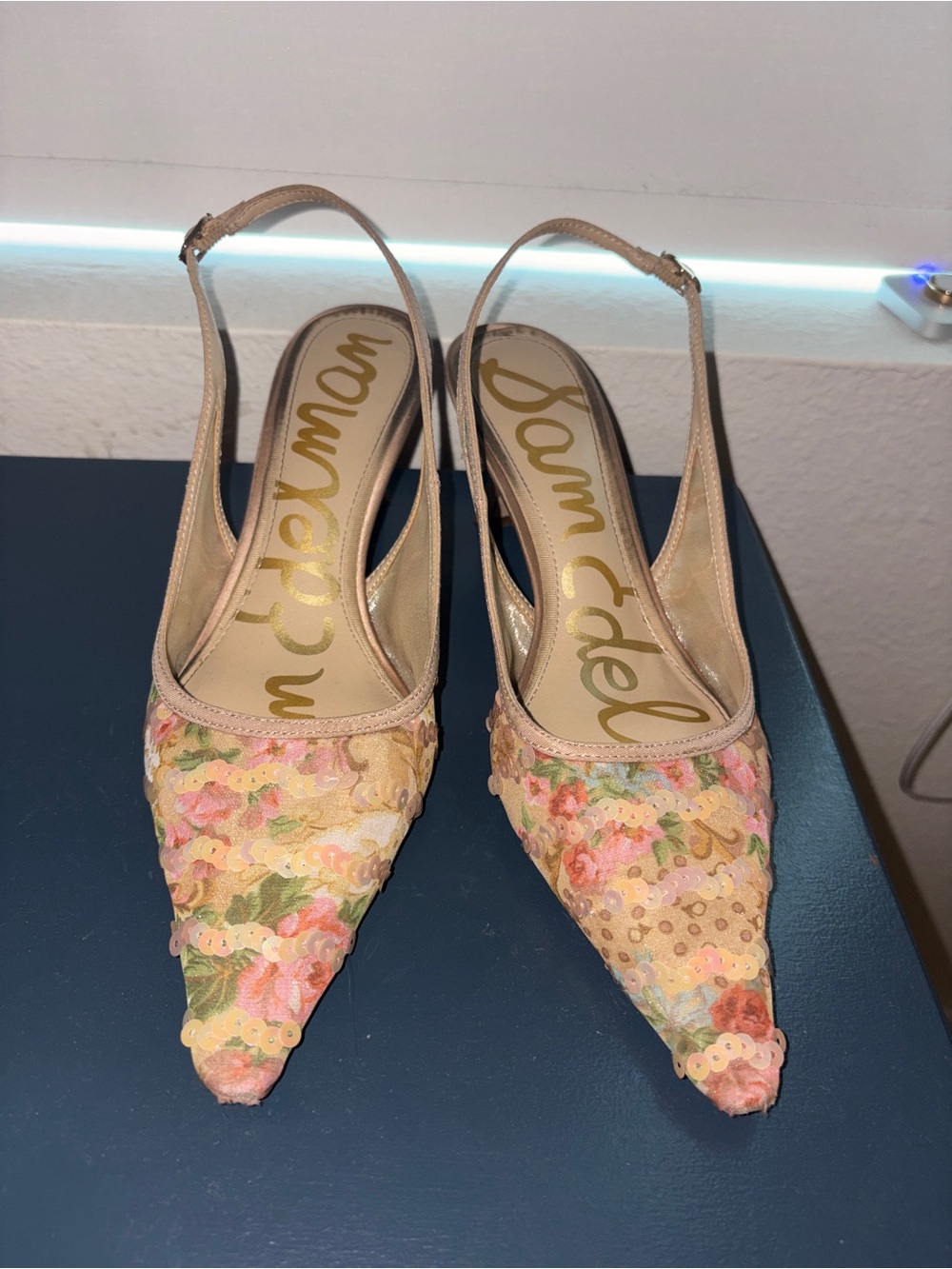 Sam Edelman Multicolor Floral Sequin Slingback Pumps
